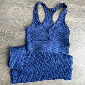 Fashion Nova 2 piece matching set navy blue honeycomb tank scrunch leggings M
